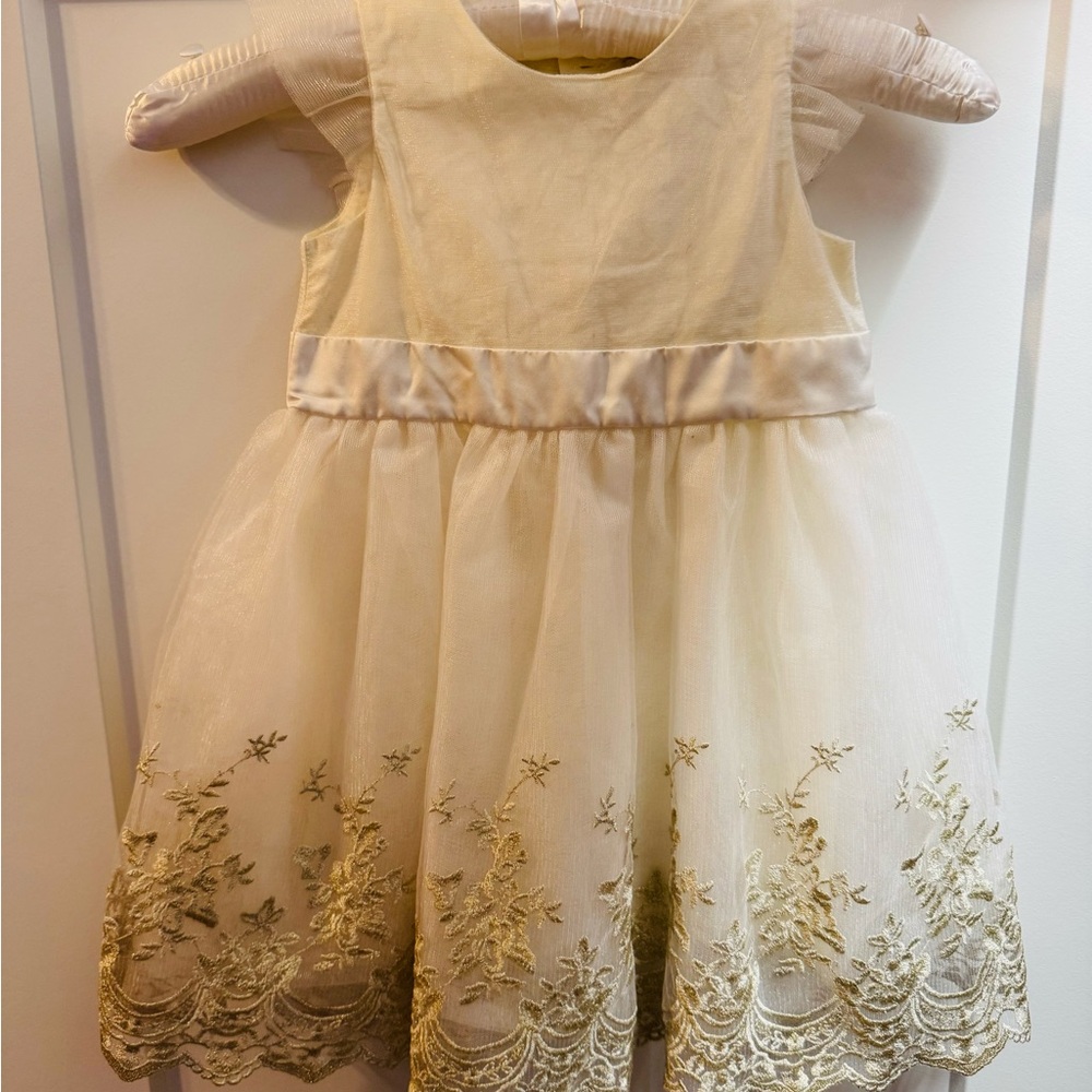 Elegant Cream and Gold Embroidered Dress
